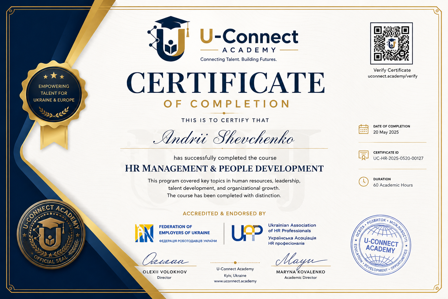 U-Connect Academy online certificate mockup